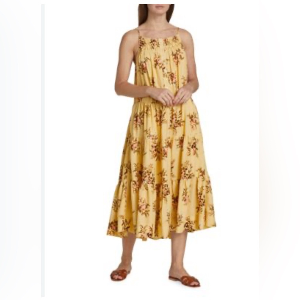 NWT Elie Tahari Floral Midi Dress in Beige and Pink